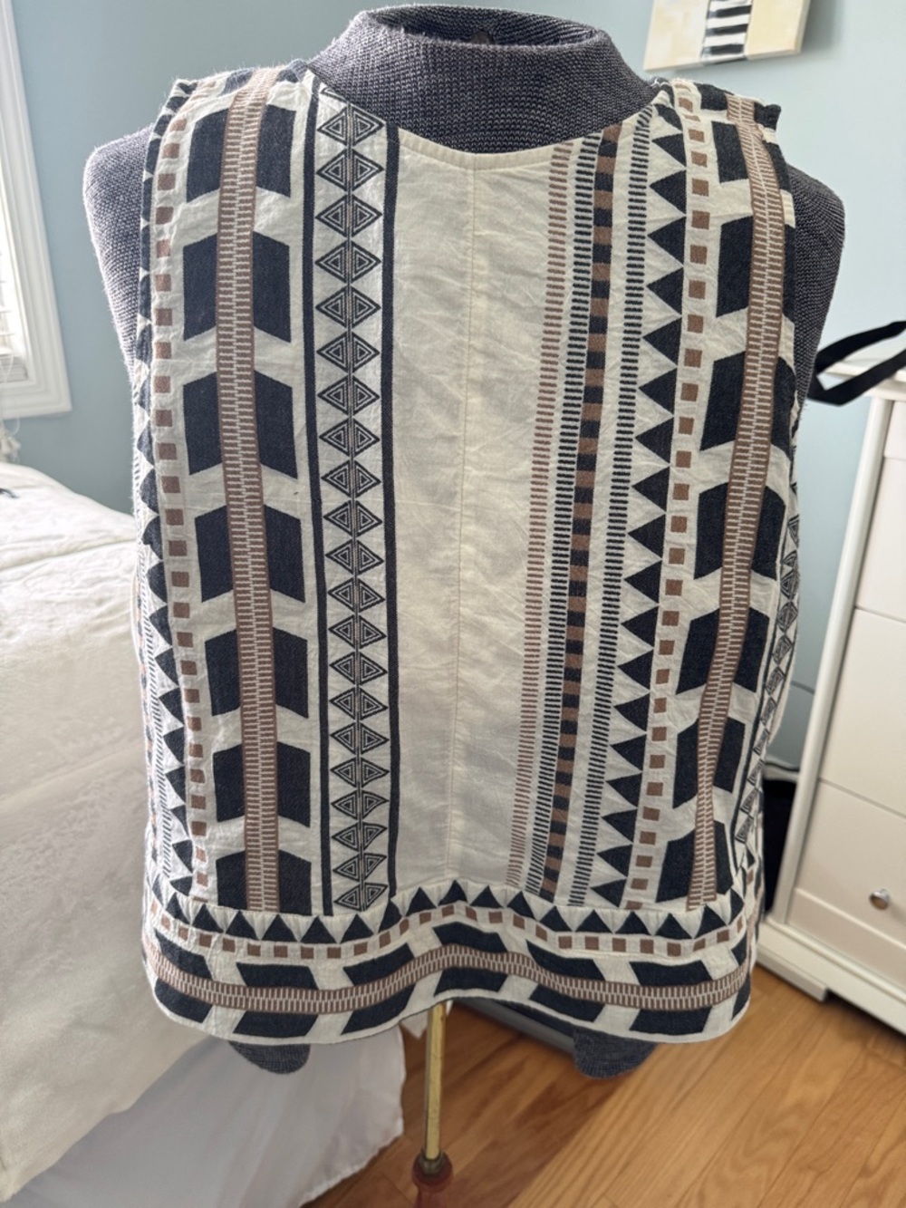 Banana Republic Cream, Black & Brown Geometric Print Sleeveless Top